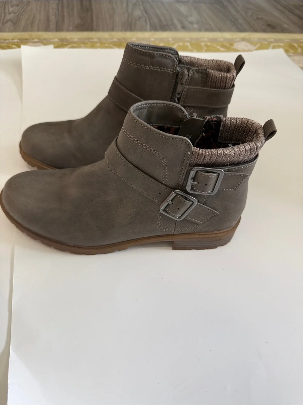 wonder nation Gray Ankle Booties with Brown Outsole